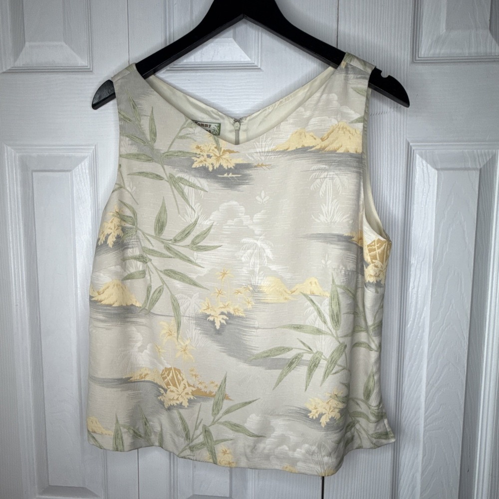 Tommy Bahama Women's LARGE Sleeveless 100% Silk Tropical Fitted  Lined Tank Top